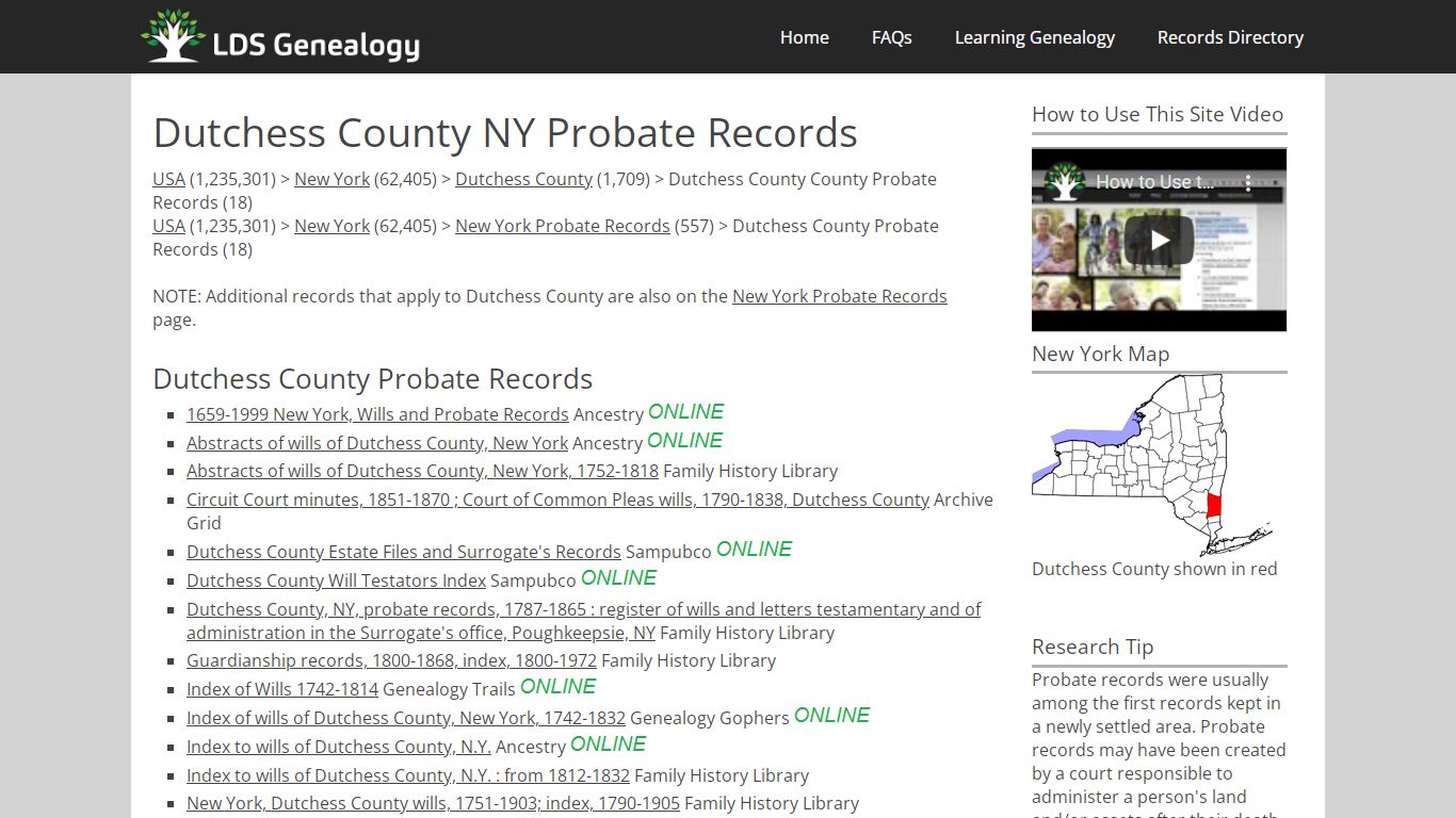 Dutchess County NY Probate Records - LDS Genealogy